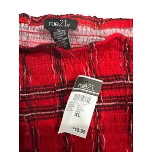 Rue 21 Red Plaid Long Sleeve Crop Top - Size: XL